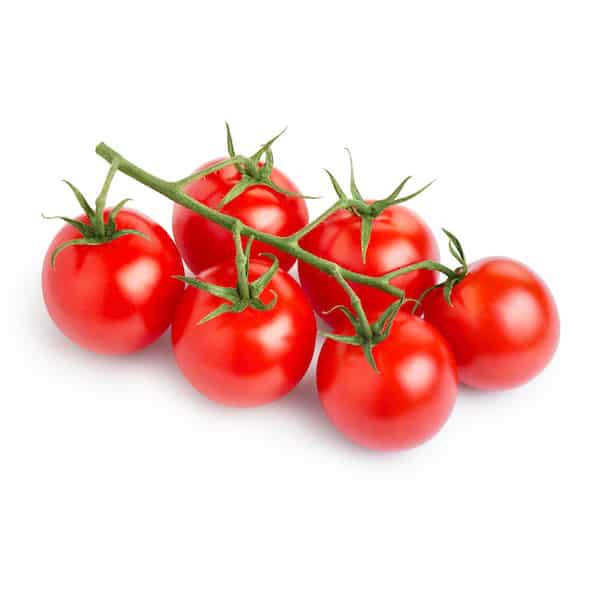 Branch of delicious fresh cherry tomatoes, isolated on white bac
